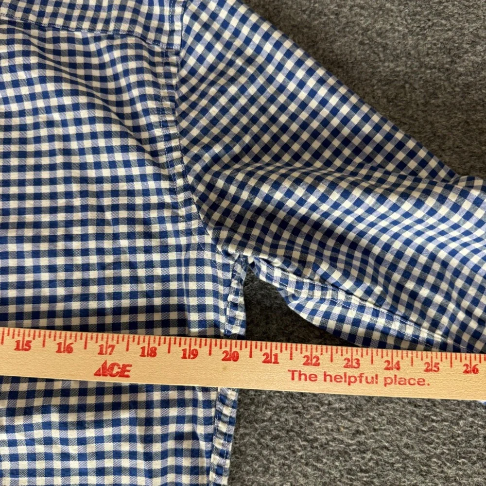 Banana Republic Grant Fit Gingham Stretch Oxford Shirt Blue White Mens Medium